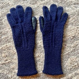 Women's Navy Wool Gloves with Black Leather Palm